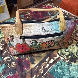 Anuschka Floral Beige and Red Cosmetic Bag
